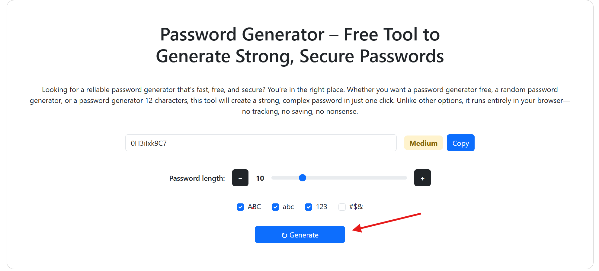 Image of the password generator tool interface